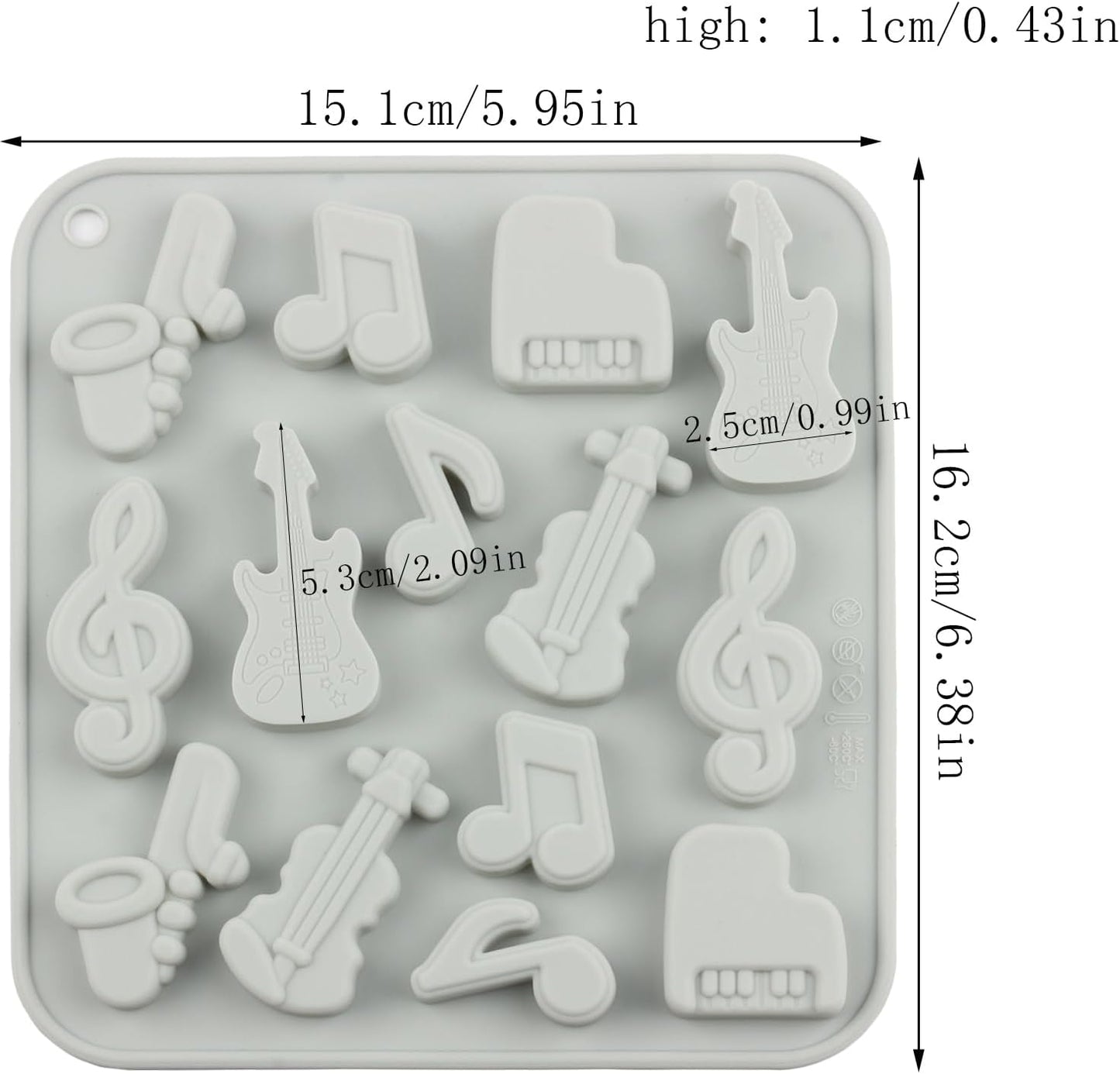 Moldes silicona 3D para caramelo nota guitarra