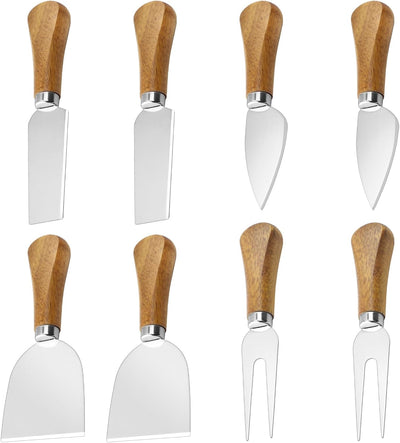 Set 8 Cuchillos Queso Acero Inox Asa Madera