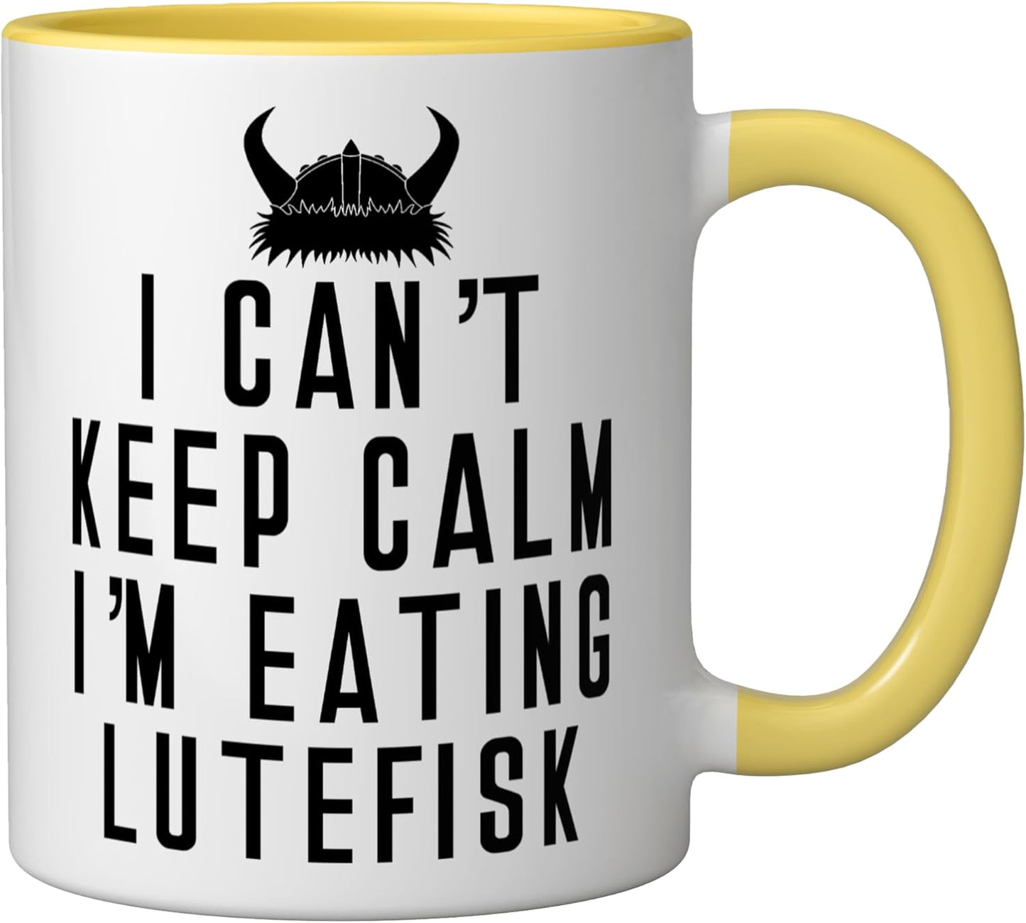 Taza Cerámica Lutefisk Humorística Amarillo Blanco