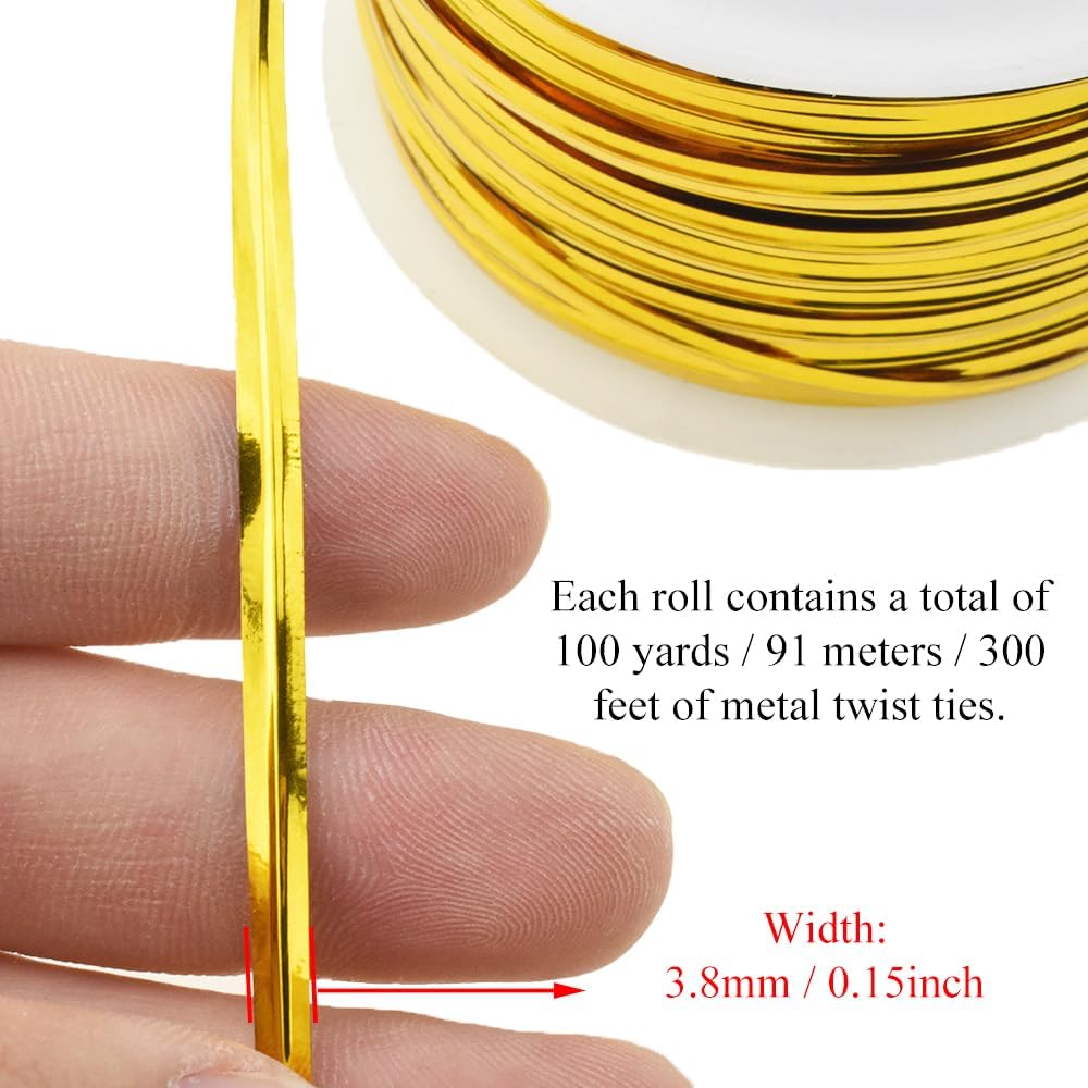 Ataduras metal dorado 100yardas para pan dulces regalos