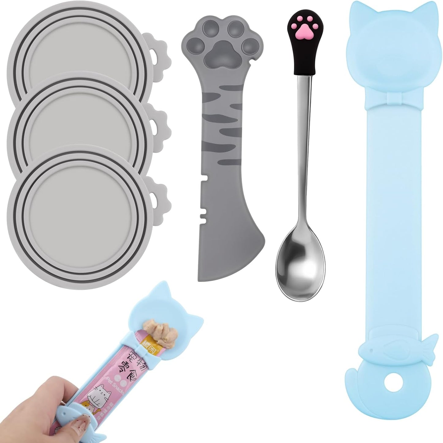 Set 6 fundas latas gato silicona acero inox