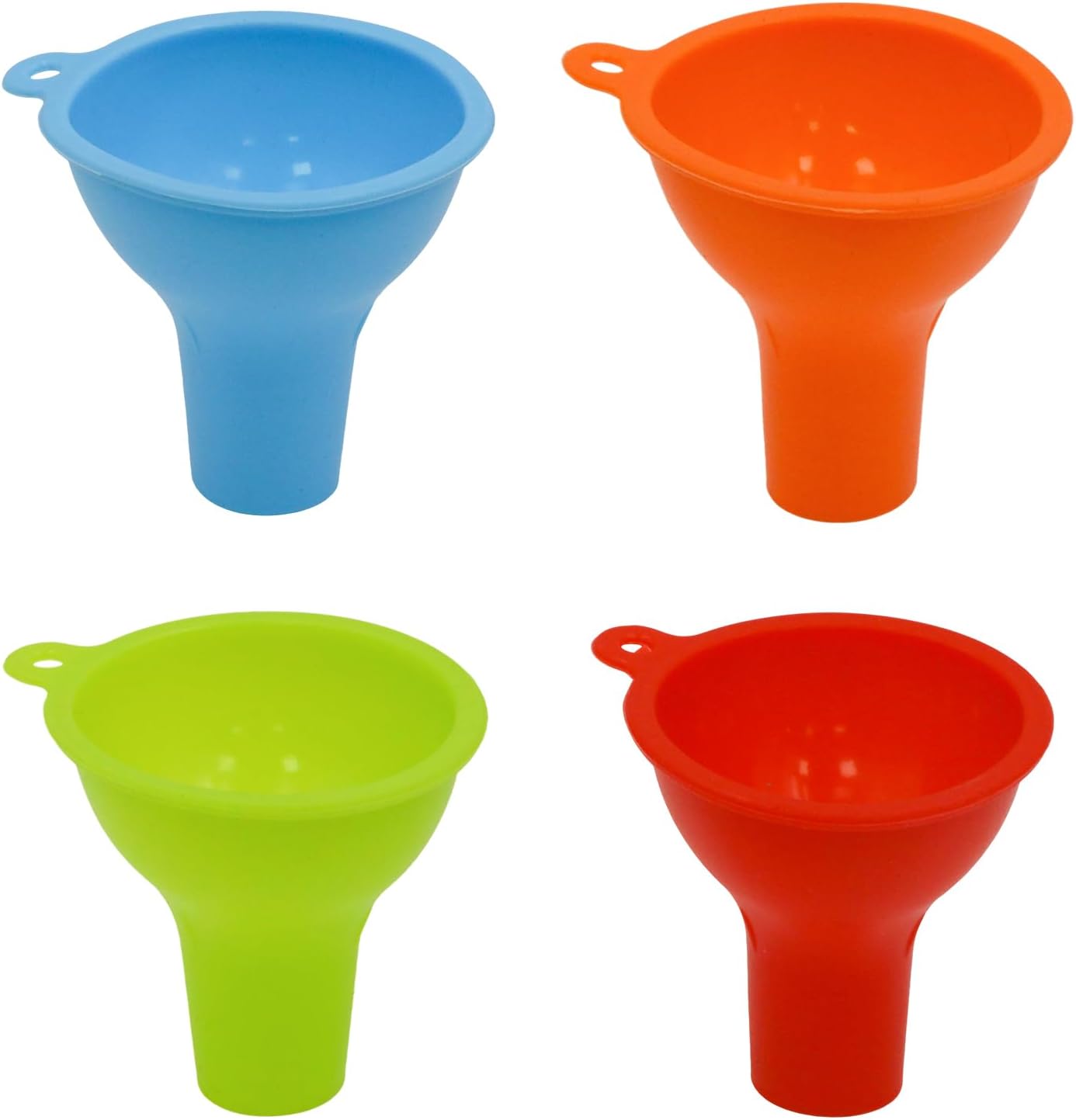 Juego de 4 embudos de silicona flexibles multicolor para botellas y frascos