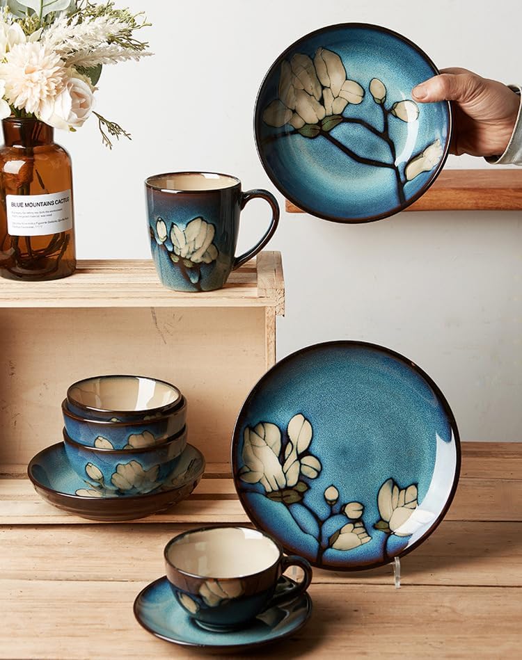 Tazón de sopa profundo pintado a mano estilo japonés con magnolia chino