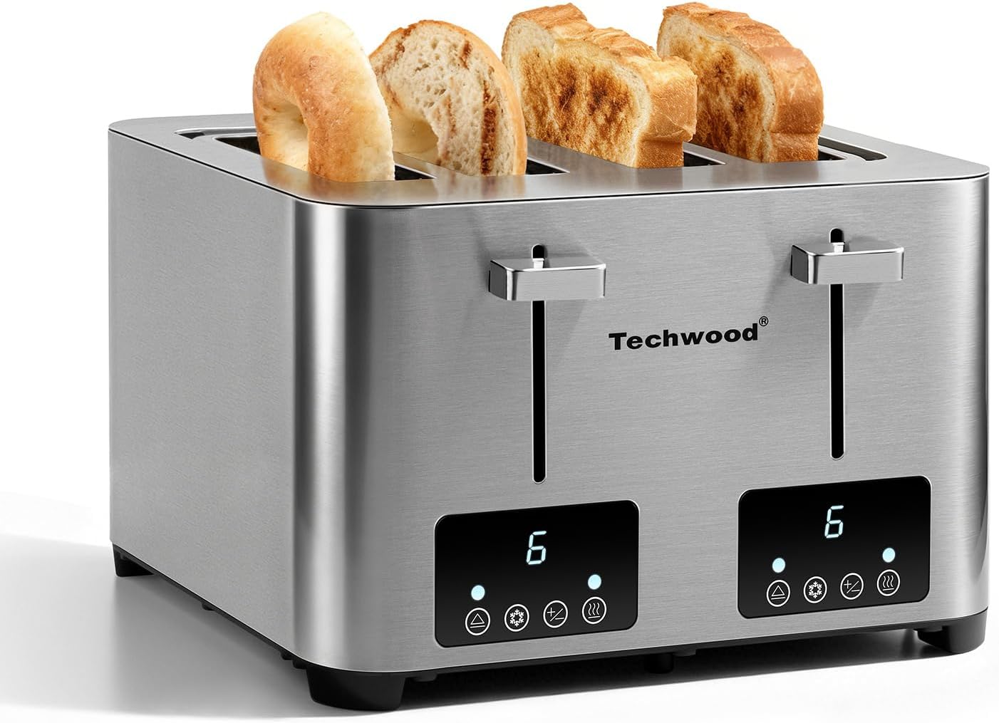 Tostadora acero inox 4 rebanadas pantalla LED 6 ajustes