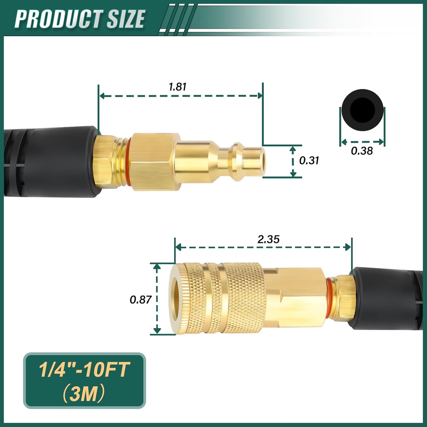 Manguera aire espiral PU 1/4x10ft con restrictor