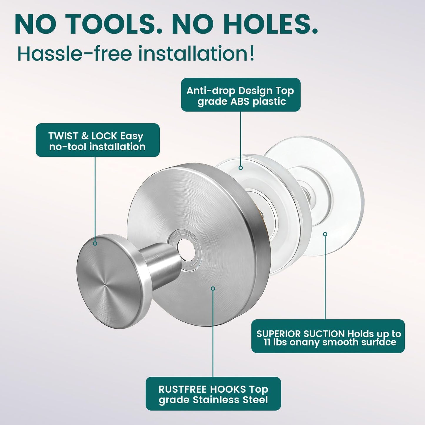 Ganchos ventosa acero inox para ducha toallas