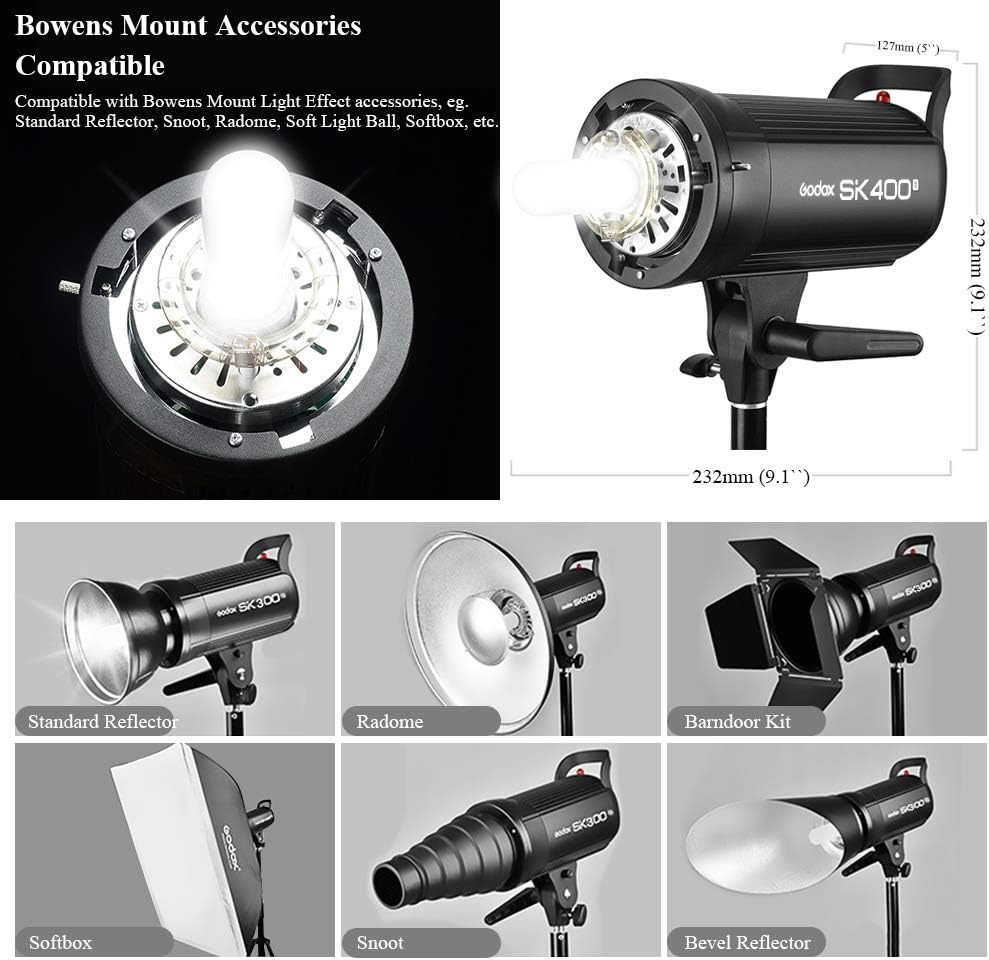 Flash Estroboscópico 400W GN65 5600K para Estudio Fotografía