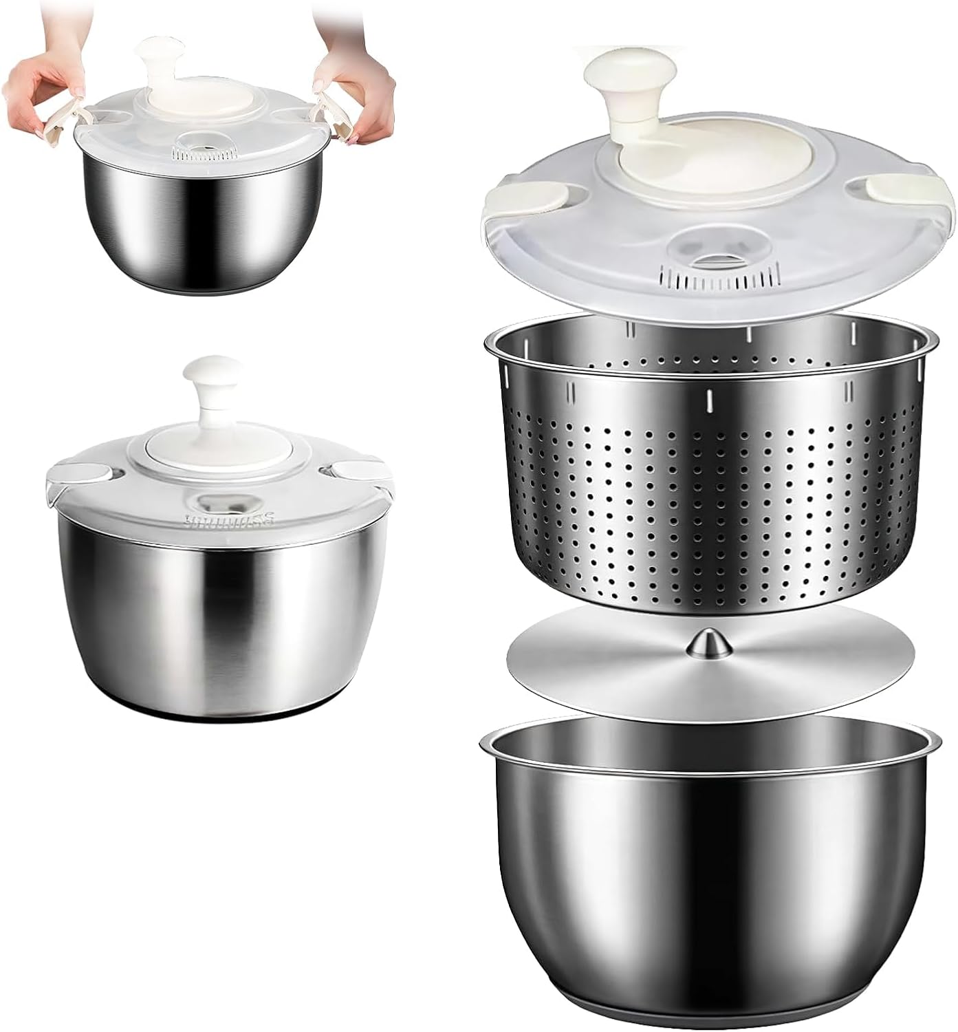 Hilandero de ensalada acero inoxidable 6L multiusos con tapa PP