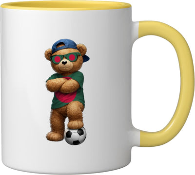 Playera deportiva con bandera de Bangladesh para taza de cerámica amarilla y blanca