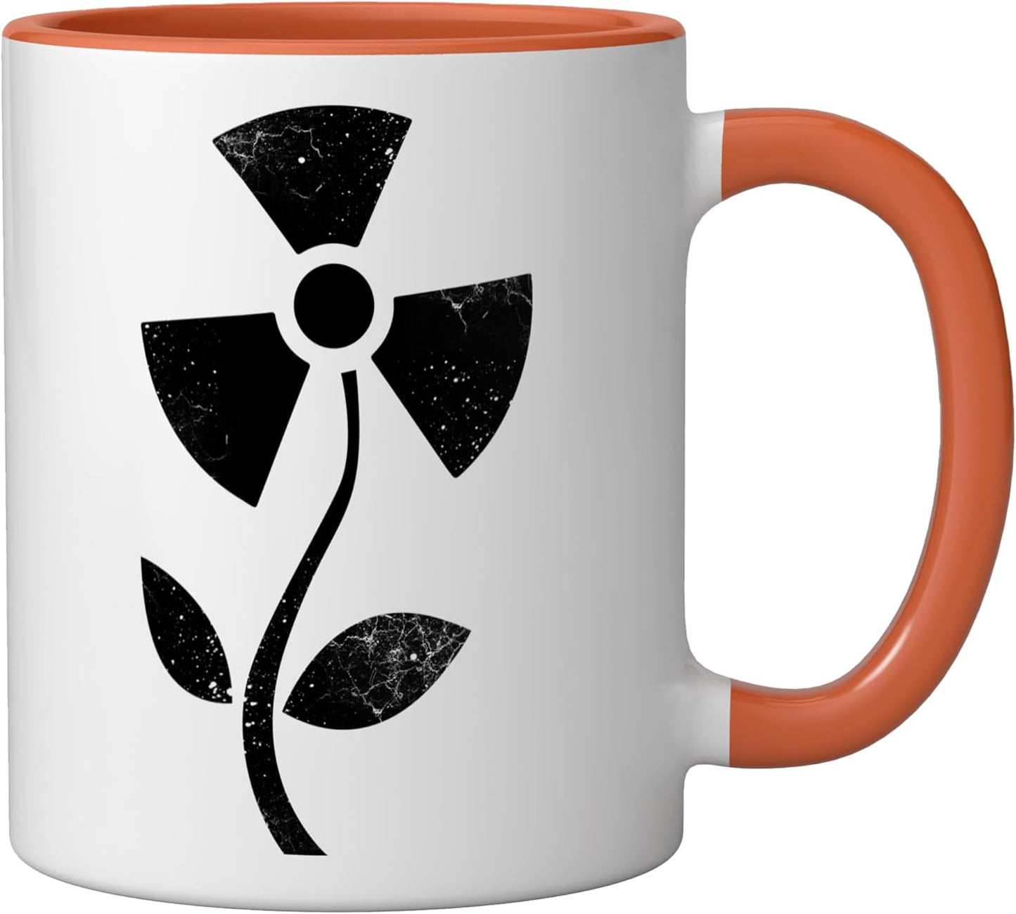 Taza de cerámica con símbolo nuclear vintage en forma de flor, naranja/blanco