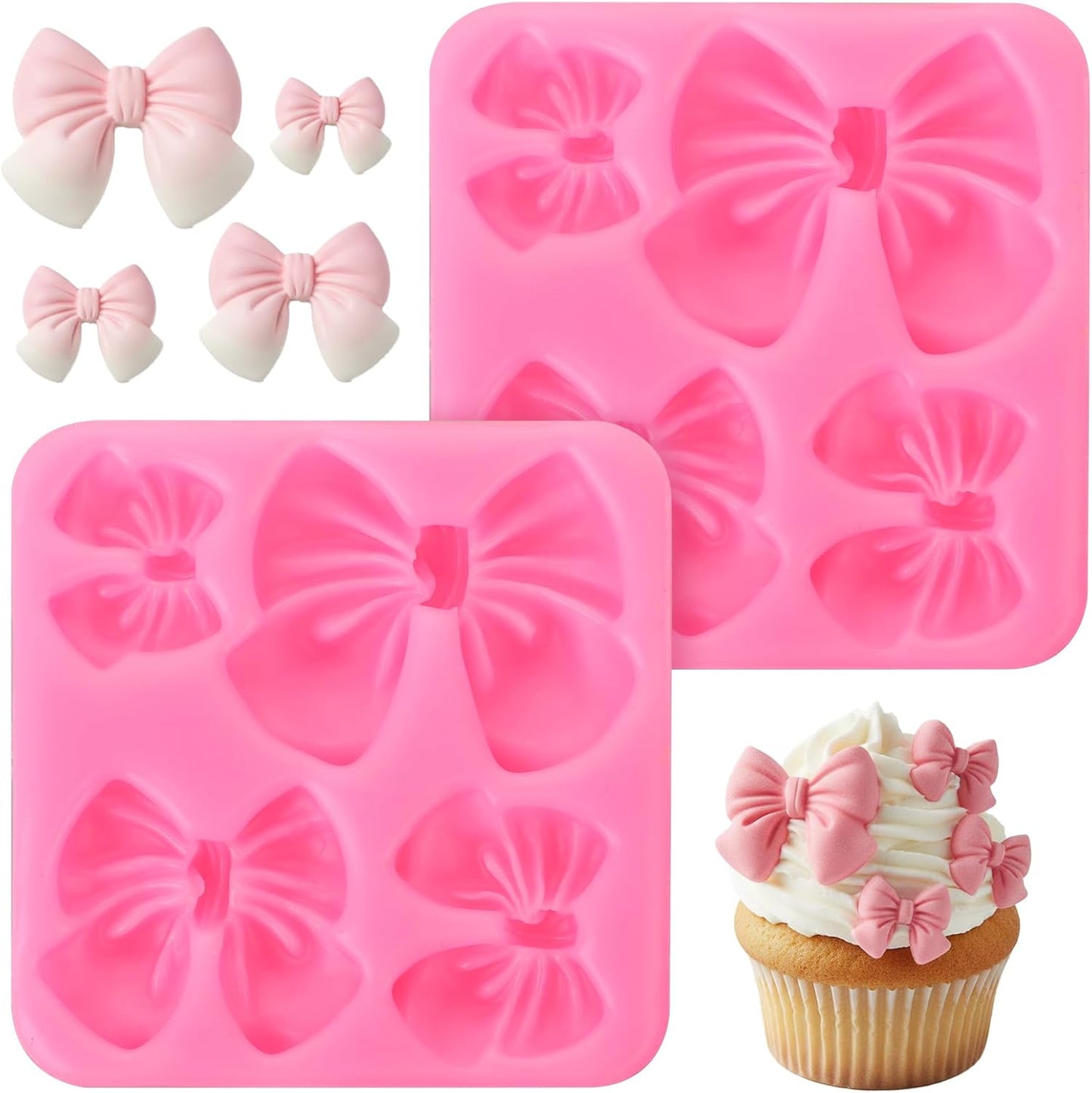 Paquete 2 Moldes Silicona Lazo Chocolate Mini Pasteles Boda
