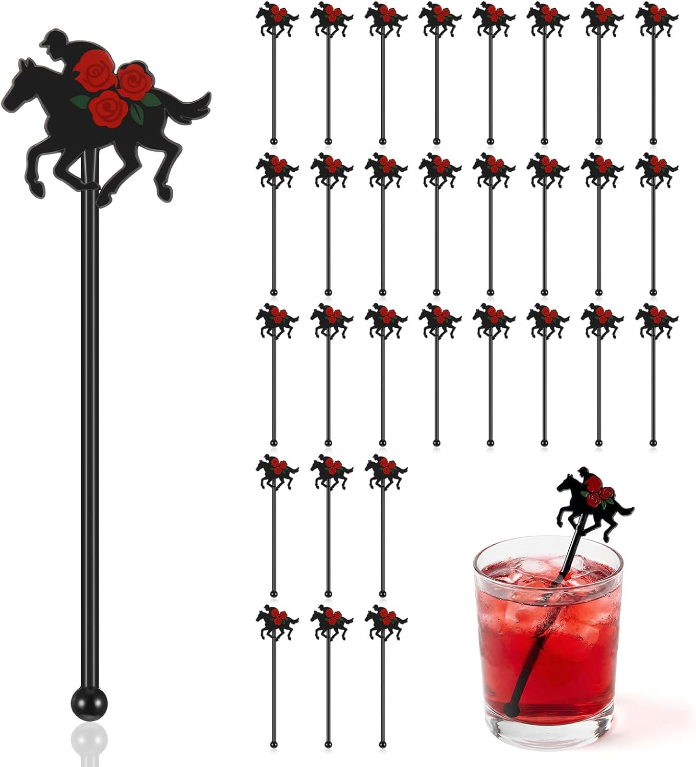 Agitadores de bebidas Derby de 6 pulgadas con rosa roja y palitos de plástico para cócteles