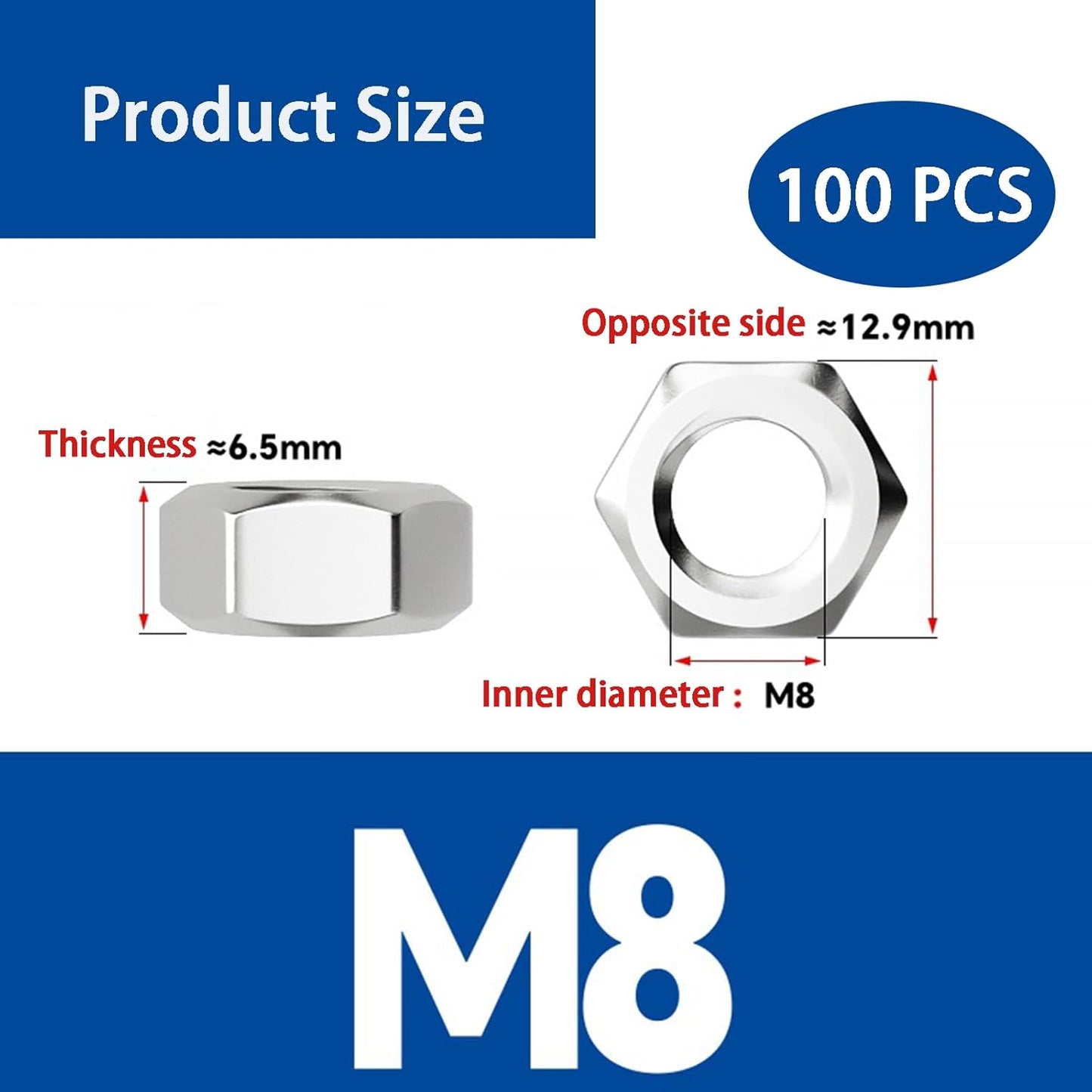90 Pzas Arandela Hexagonal M8-1.25mm Acero Inox