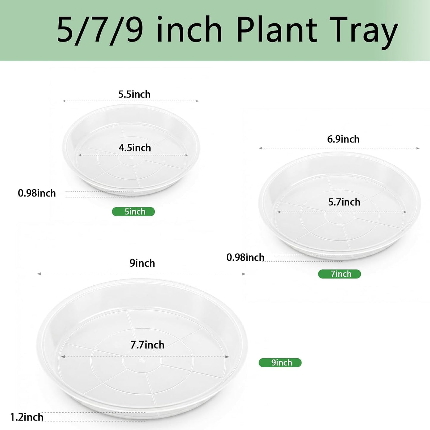 6 Pzas Bandejas Plástico Transparente para Plantas 5-21pulg