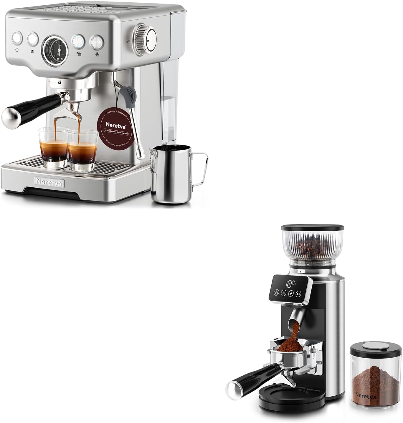 Molinillo café espresso 2 en 1 acero inox 15 bar con medidor