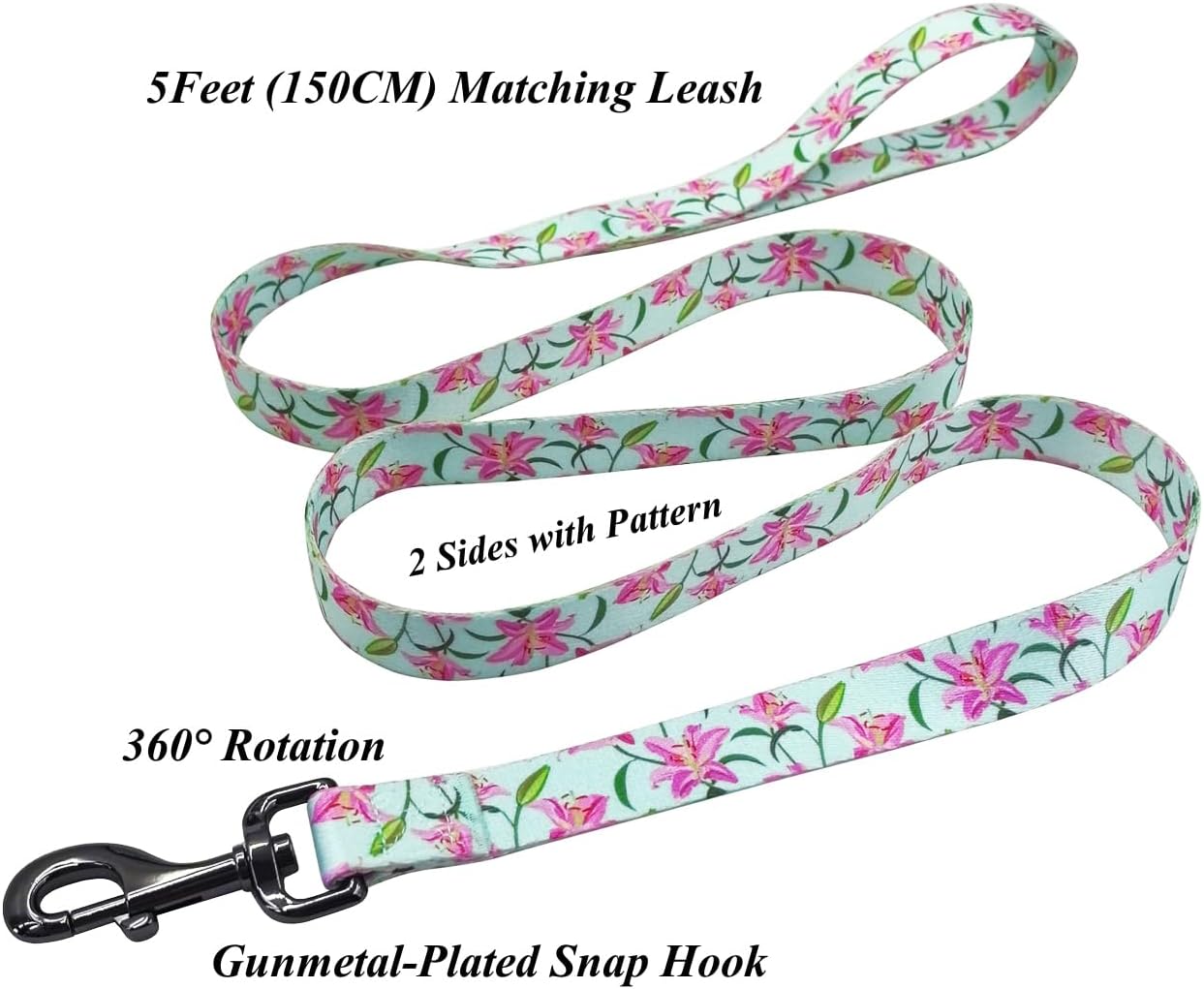 Correa collar perro patrón floral poliéster 5ft verde