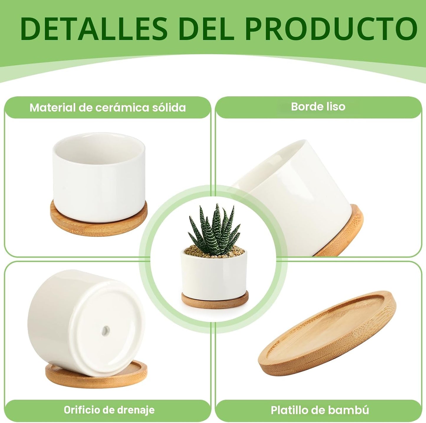 6 Pzas Macetas Cerámica Blanca 3.1pulg Drenaje
