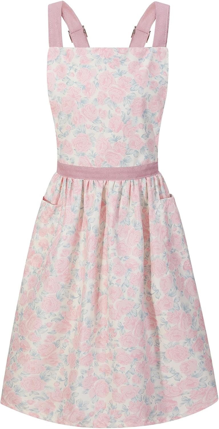Delantal vintage para mujer con bolsillos floral rosa