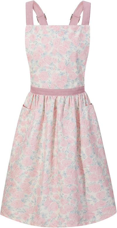 Delantal vintage para mujer con bolsillos floral rosa