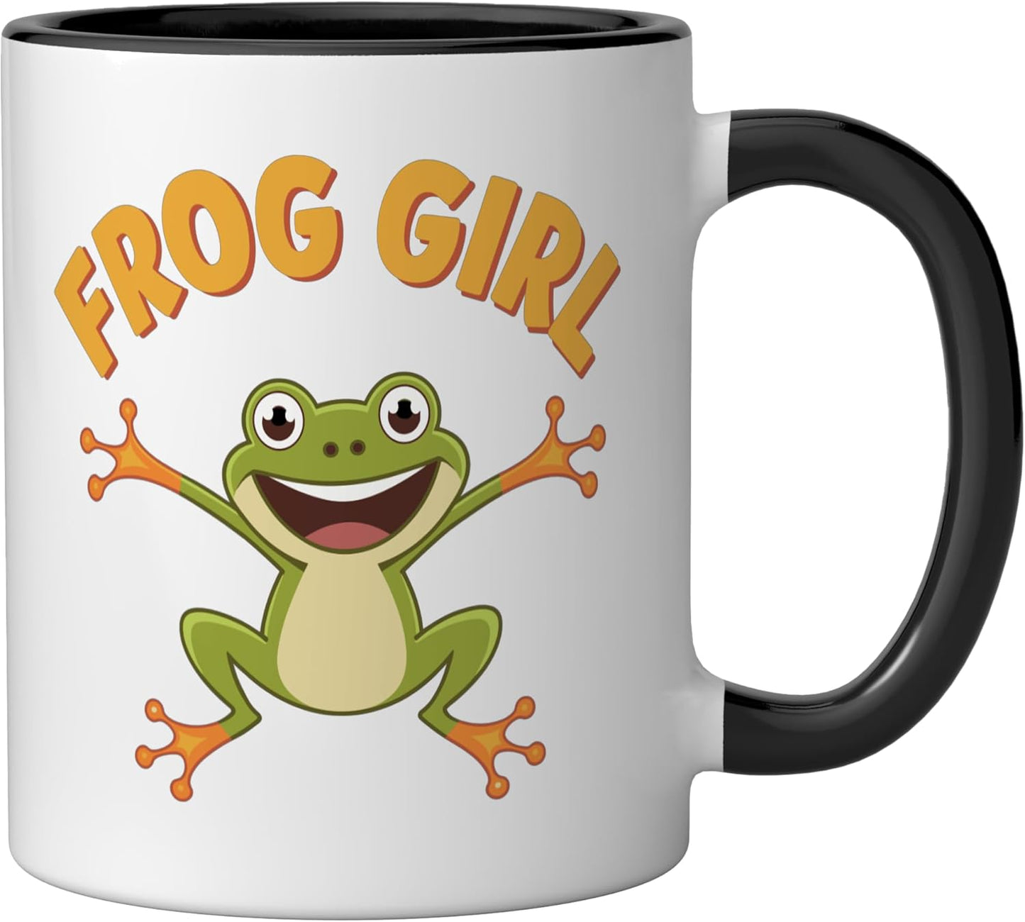 Taza cerámica para niñas con ranas negras y blancas