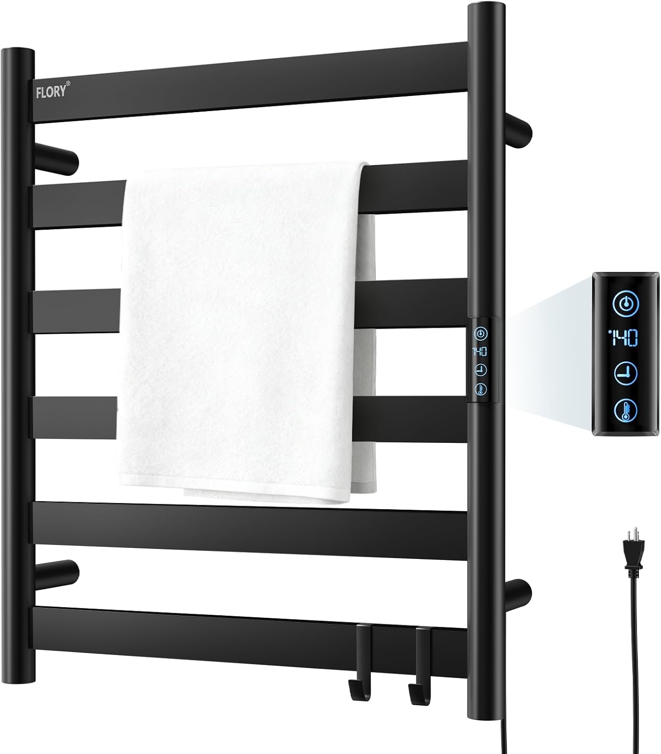 Toallero térmico pared 6 bares negro mate con pantalla LED