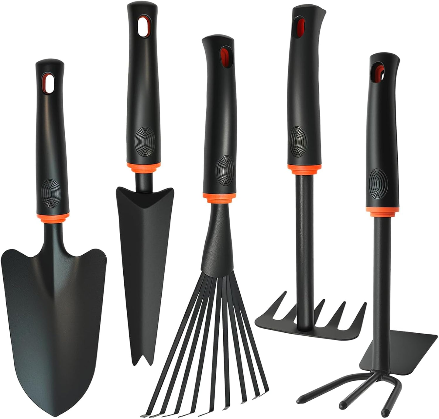 Set 5 Herramientas Jardín Mango Goma Paleta Rastrillo Azada 2en1