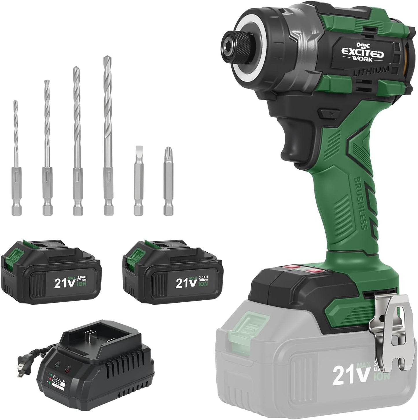 Destornillador impacto 21V 230Nm baterías duales 3Ah luz LED