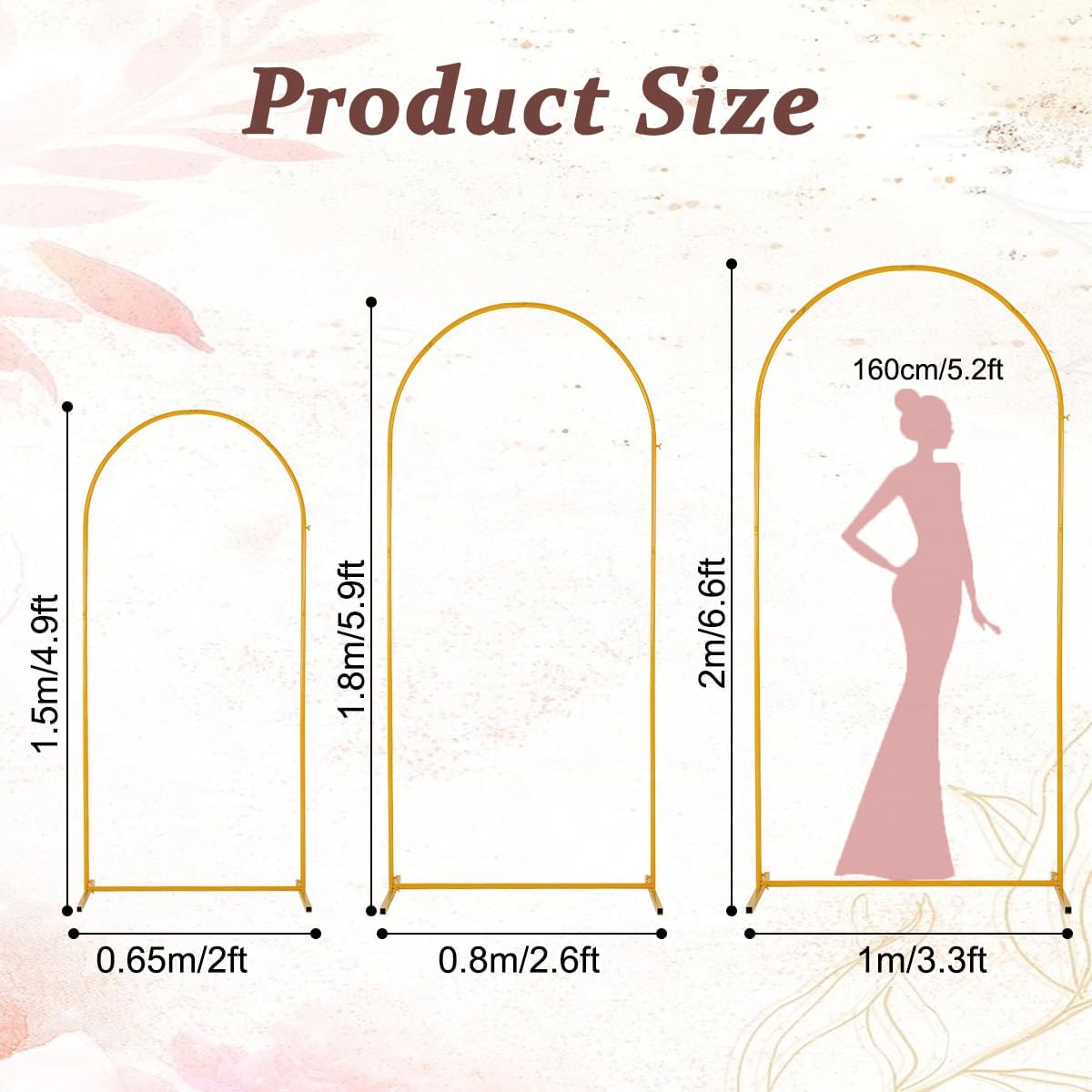 3 Soportes arco boda metal 6.6x5.9x4.9pies dorado