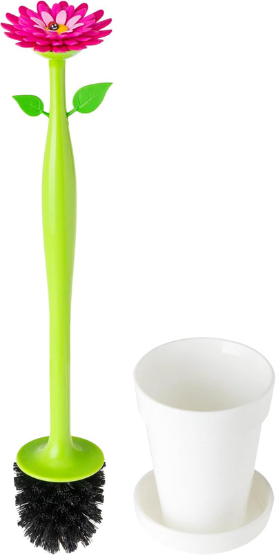 Juego cepillo inodoro soporte forma margarita base maceta blanco