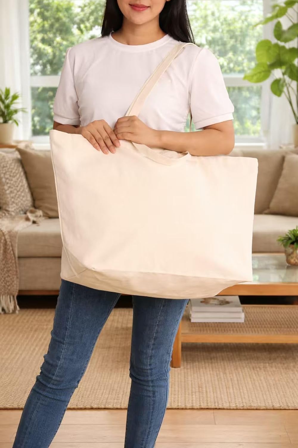 Bolsa tela reutilizable grande con asas refuerzo para compras playa