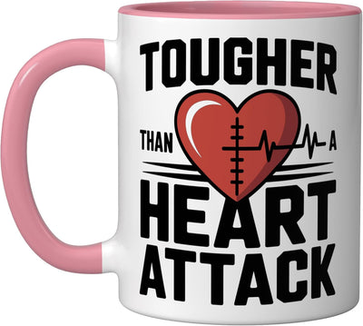 Taza cerámica para sobreviviente de ataque al corazón rosa/blanca