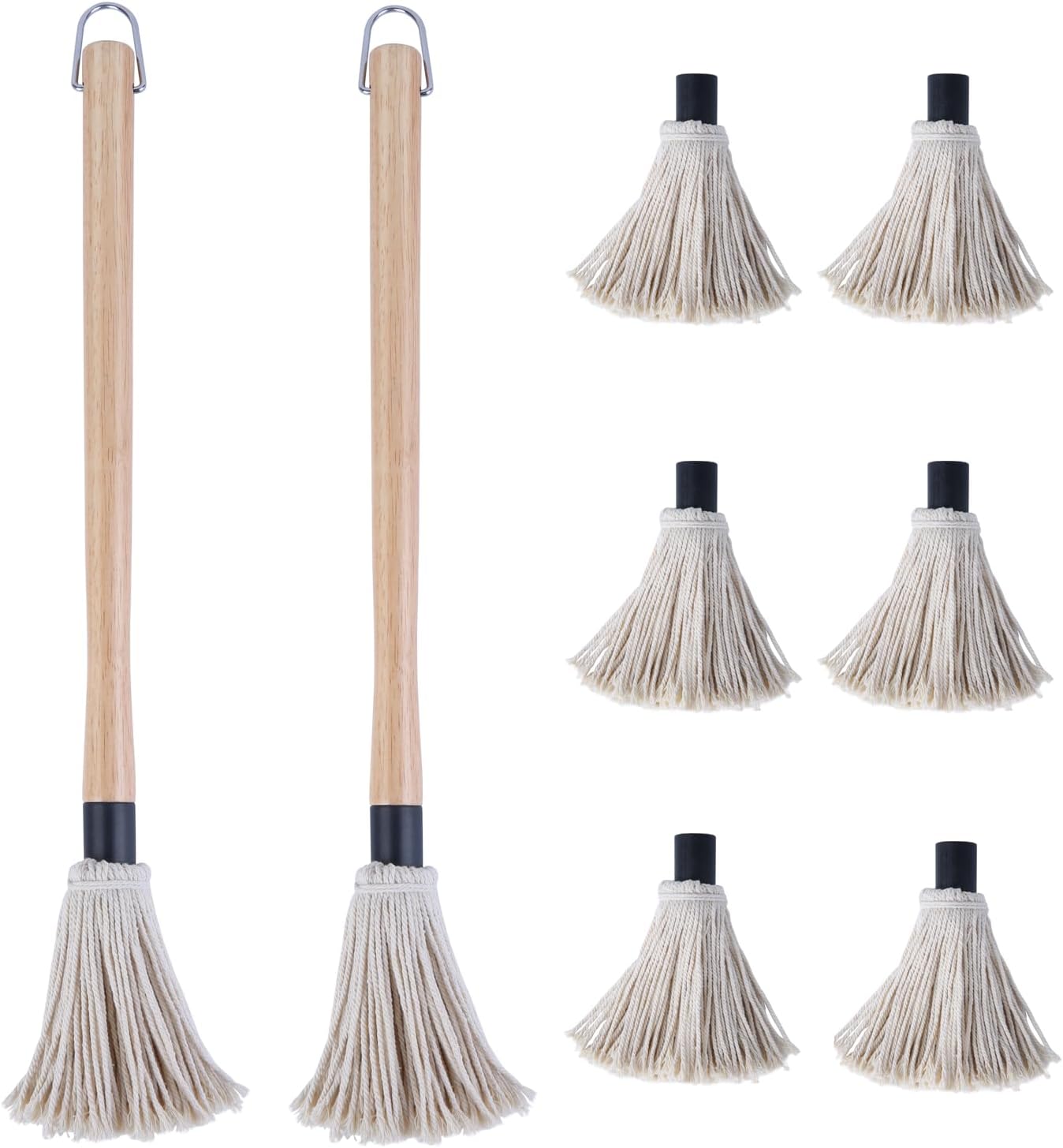 Set 2 Cepillos Barbacoa 18pulg 6 Cabezales Algodón Mango Madera