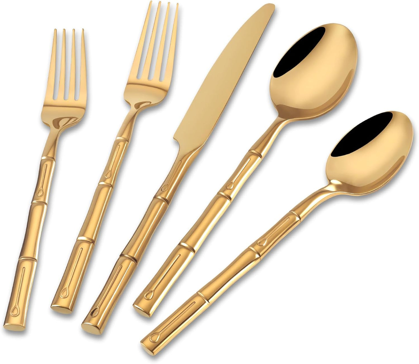 Set 40 Pzas Cubiertos Acero Inox Mango Bambú Dorado