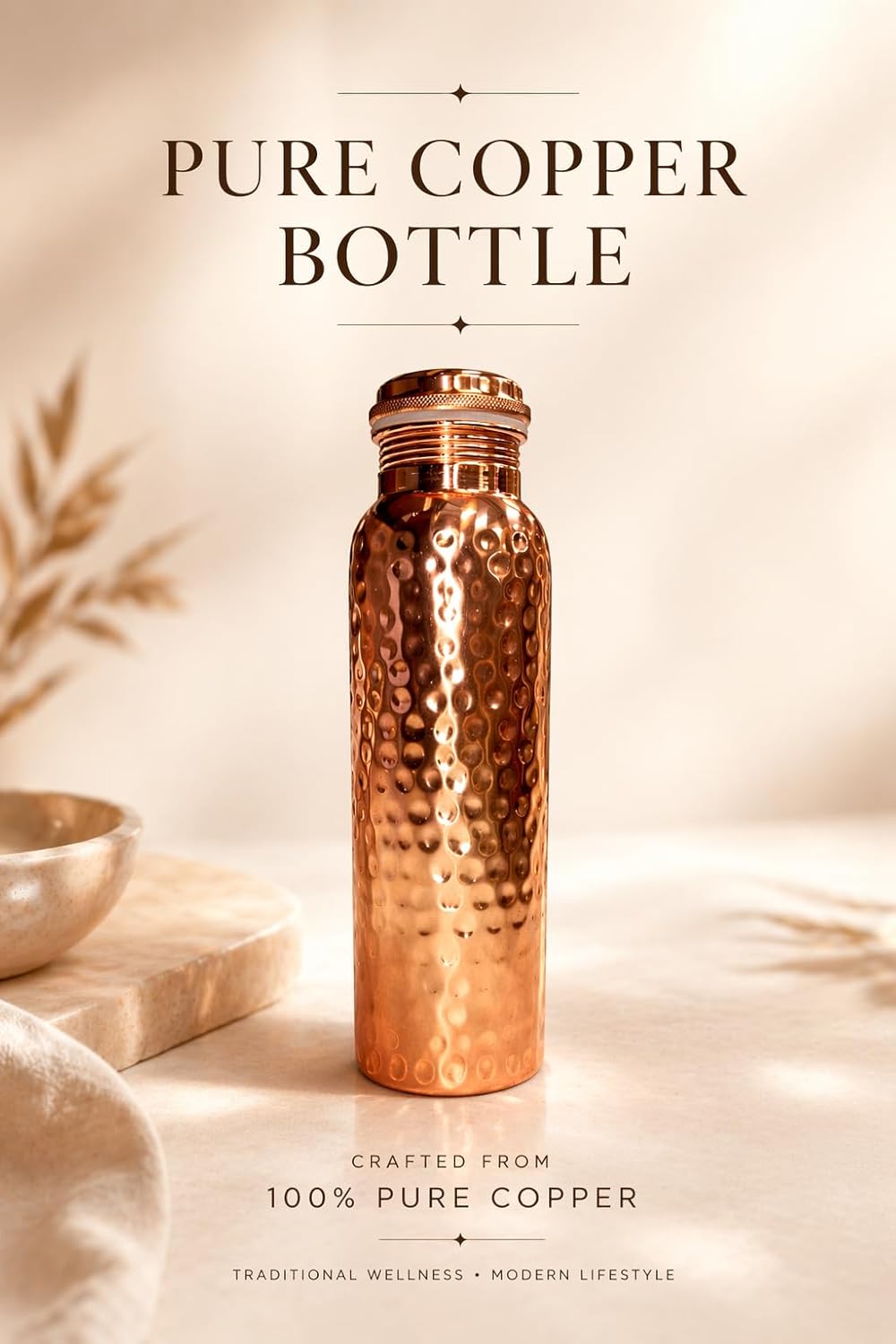 Botella agua cobre puro 34oz reutilizable estilo ayurvédico