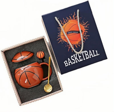 Taza de café cerámica con tapa y cuchara para baloncesto regalo divertido