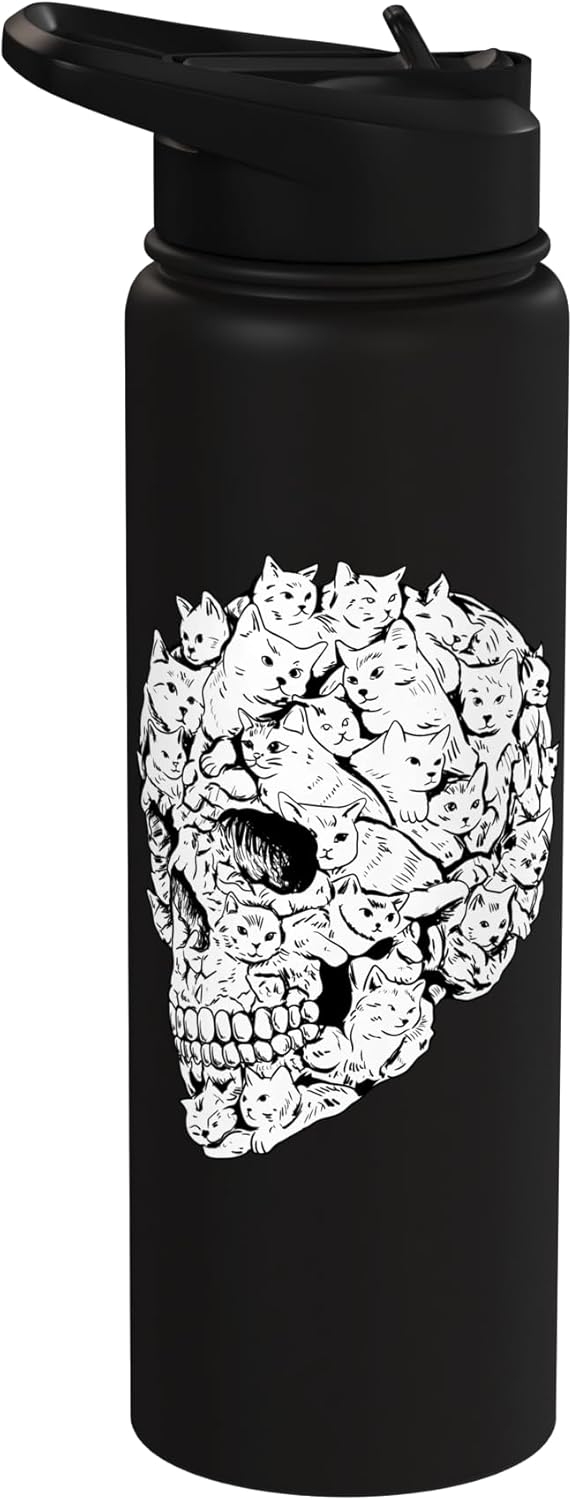 Bottella de agua aislada Cat Skull Halloween Gothic