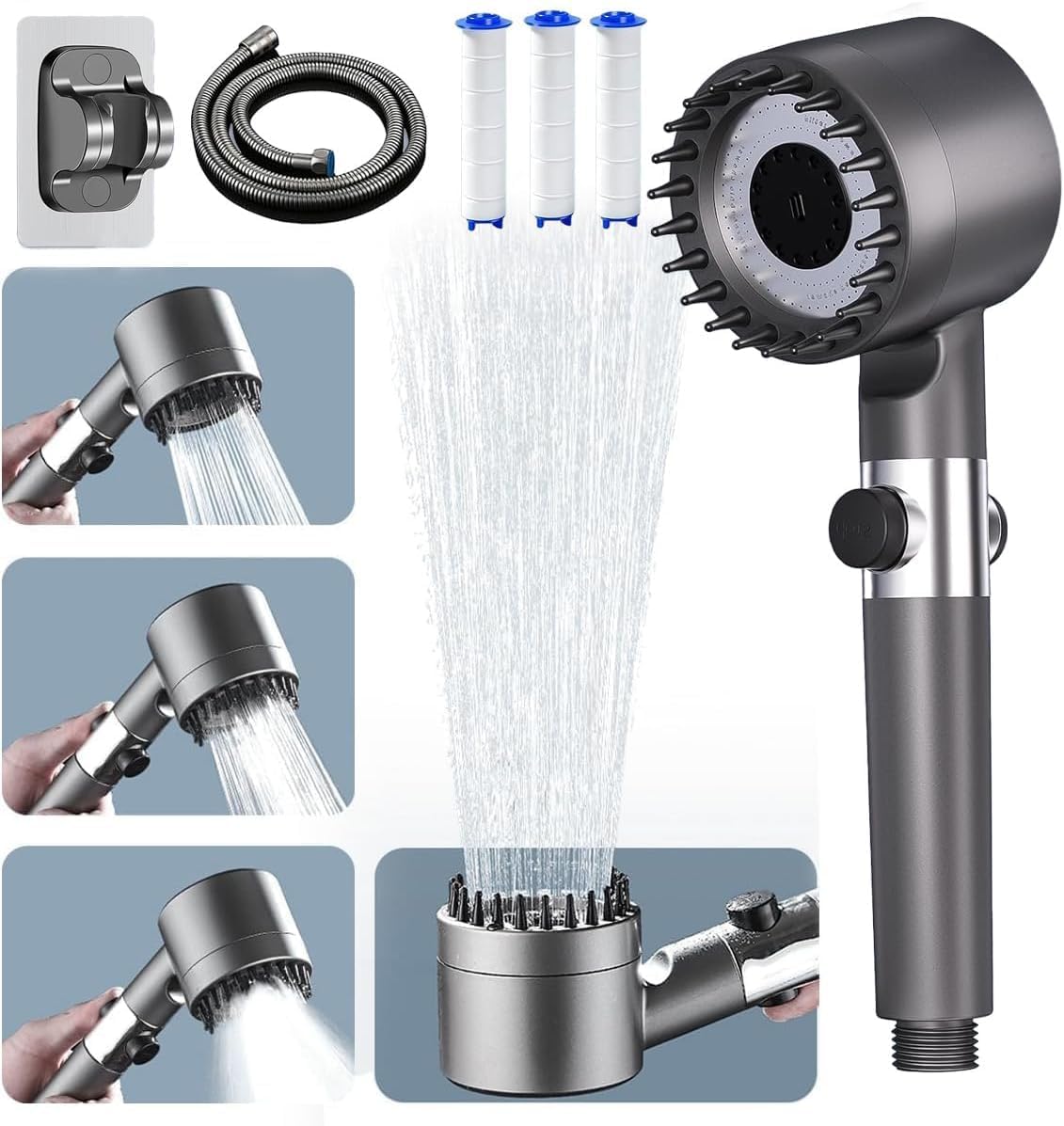Cabezal ducha filtrado gotas iones 60pulg 4 modos