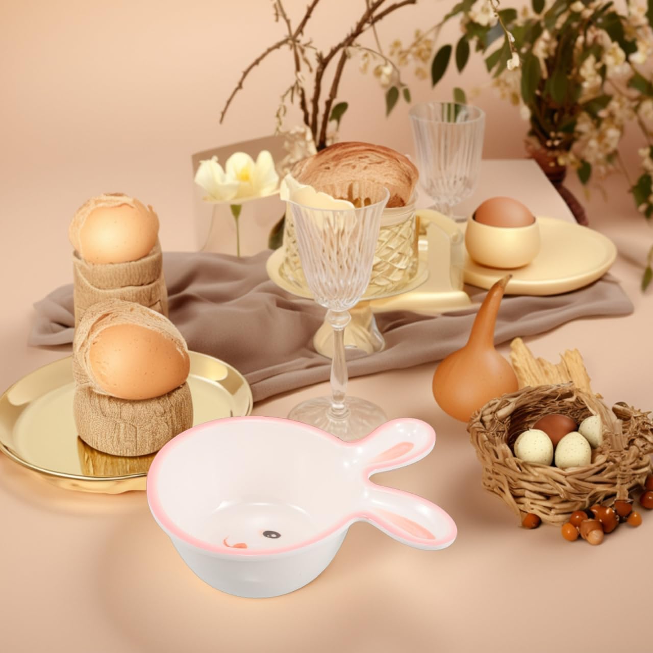 Tazón de caramelo en forma de conejo de Pascua, plato de aperitivos con soporte de plástico alimenticio