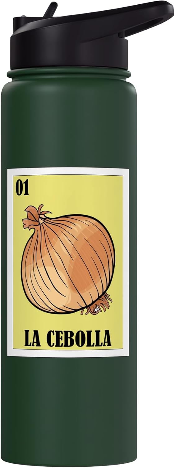 Botella de agua aislada de acero inoxidable con diseño de cebolla mexicana