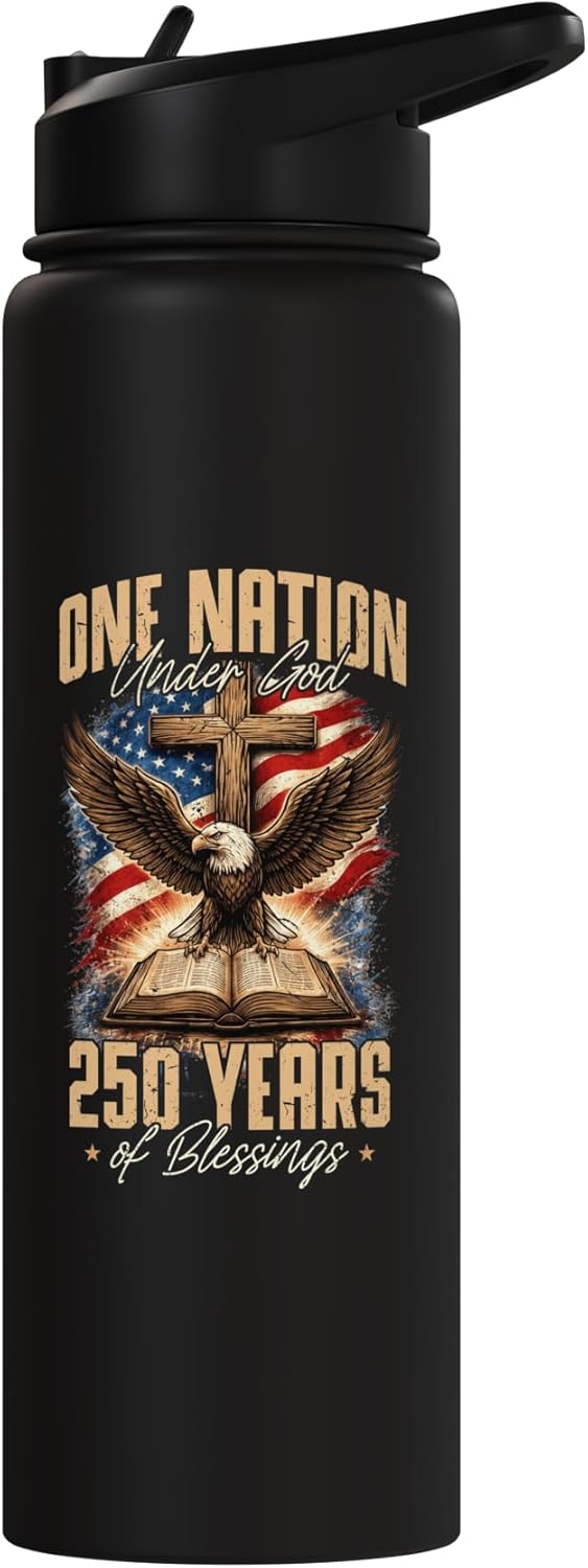 Botella de agua acero inoxidable aislada One Nation Under God