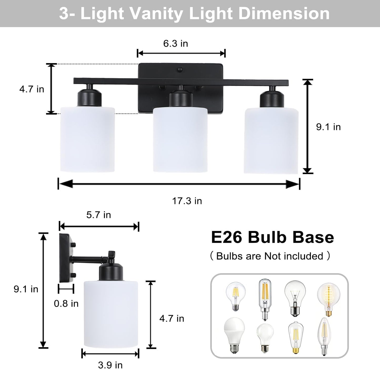 Lámpara baño 3 luces moderna con vidrio opal