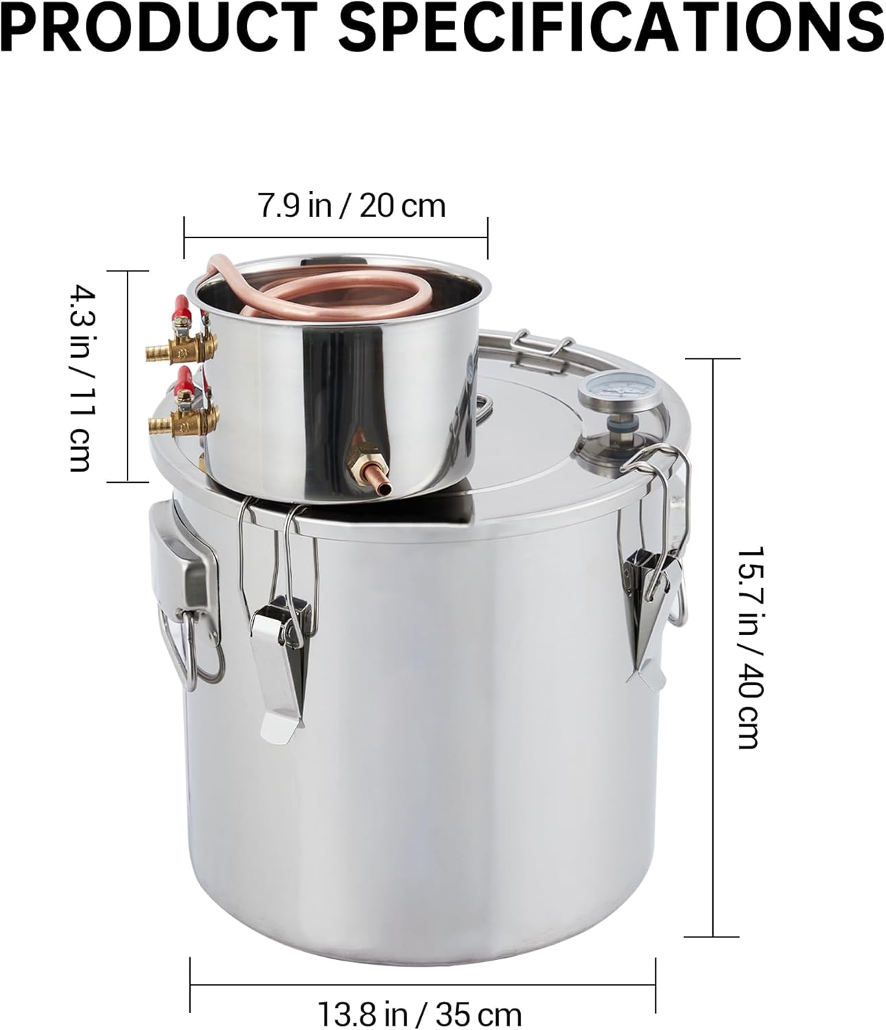Destilador alcohol acero inox 10gal con enfriador cobre