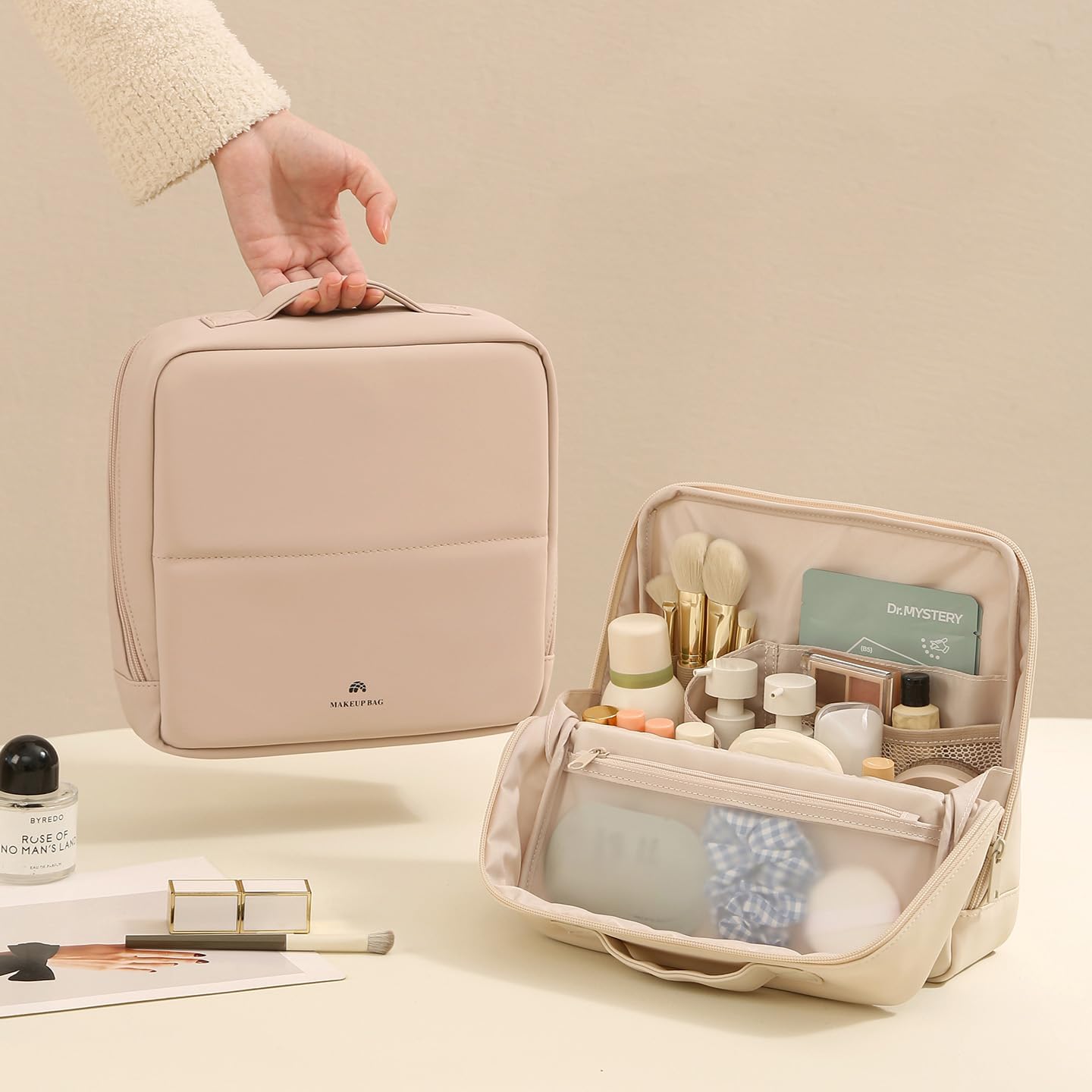 Bolsa maquillaje magnética plegable con compartimentos para viaje