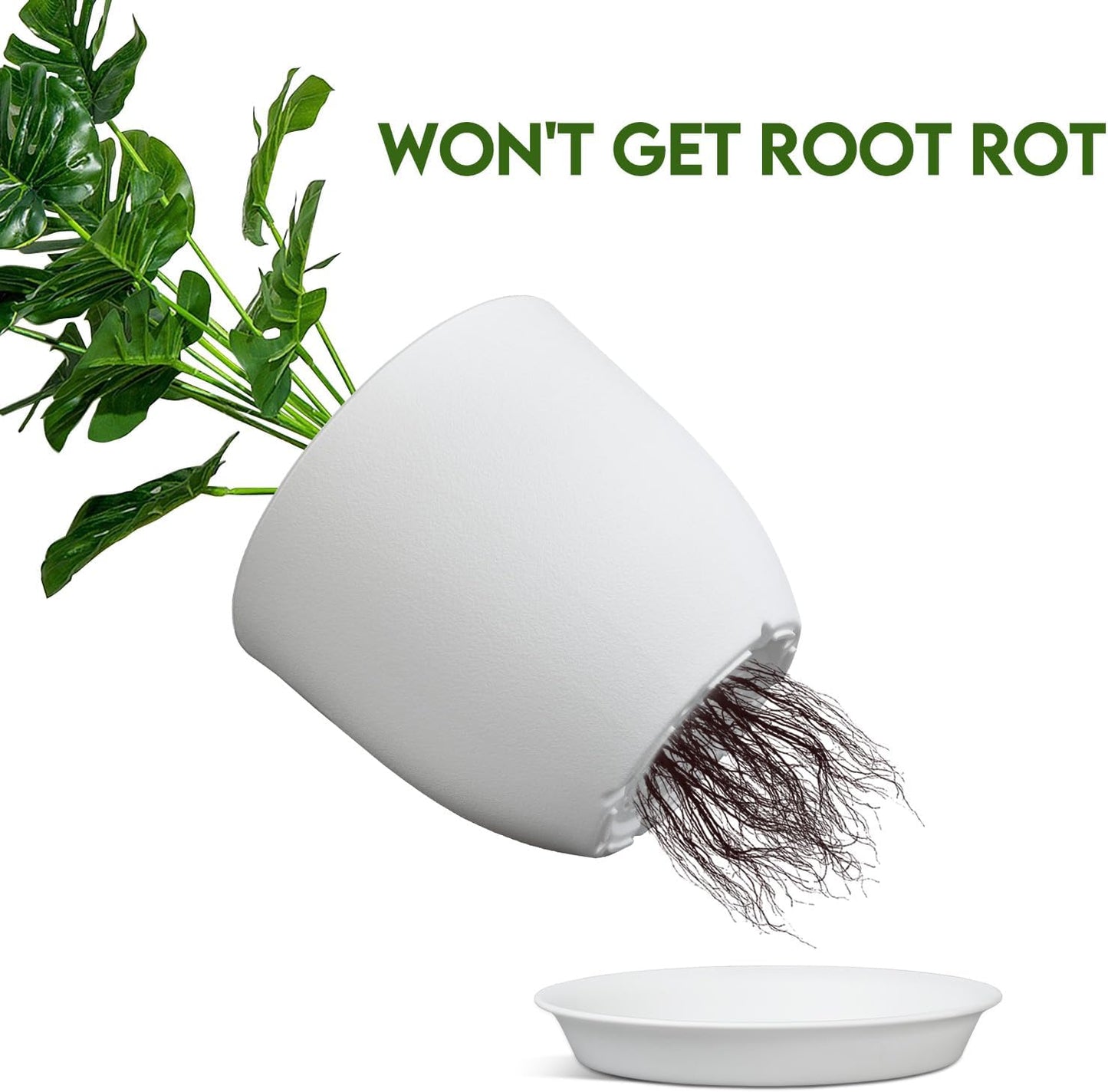 Macetas 8pulg set 2 con drenaje para plantas blanco