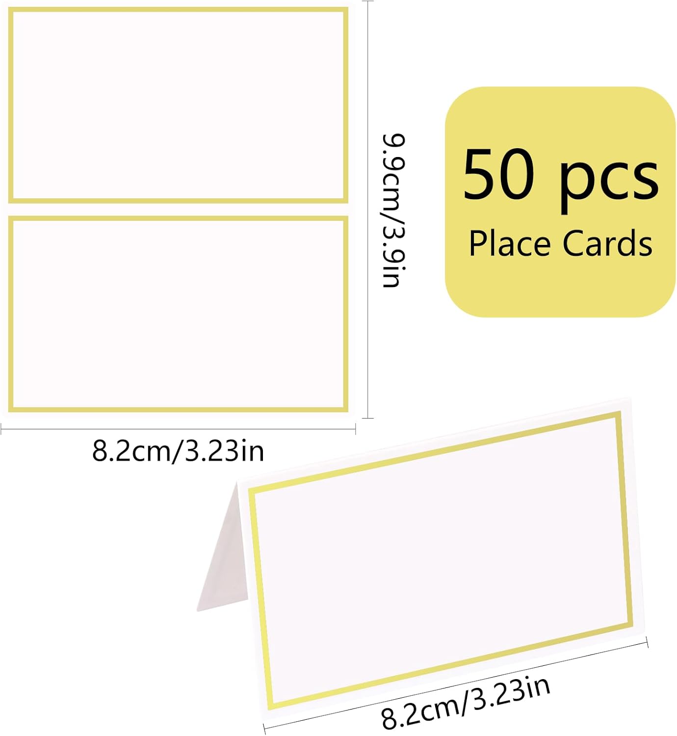 Tarjetas lugar boda 2x3.5 pulg doradas con borde