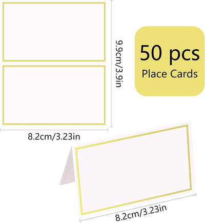 Tarjetas lugar boda 2x3.5 pulg doradas con borde
