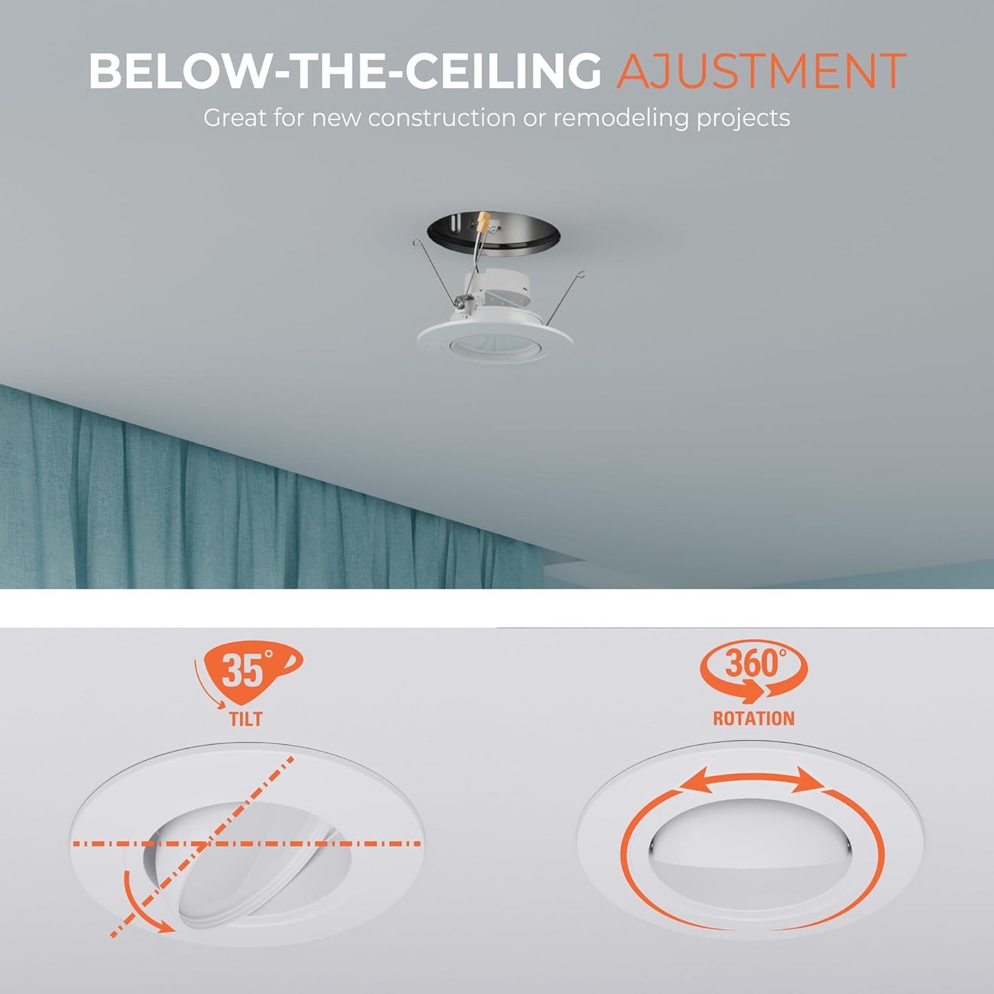 Luz LED empotrable 6pulg cardán ajustable atenuación calor