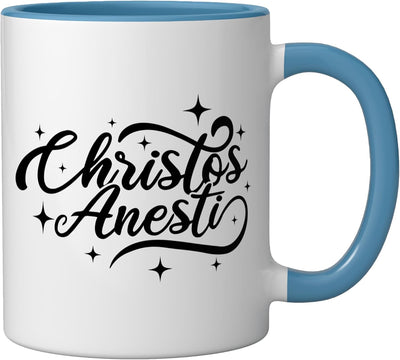 Taza cerámica tsougrisma griega para Pascua azul/blanco