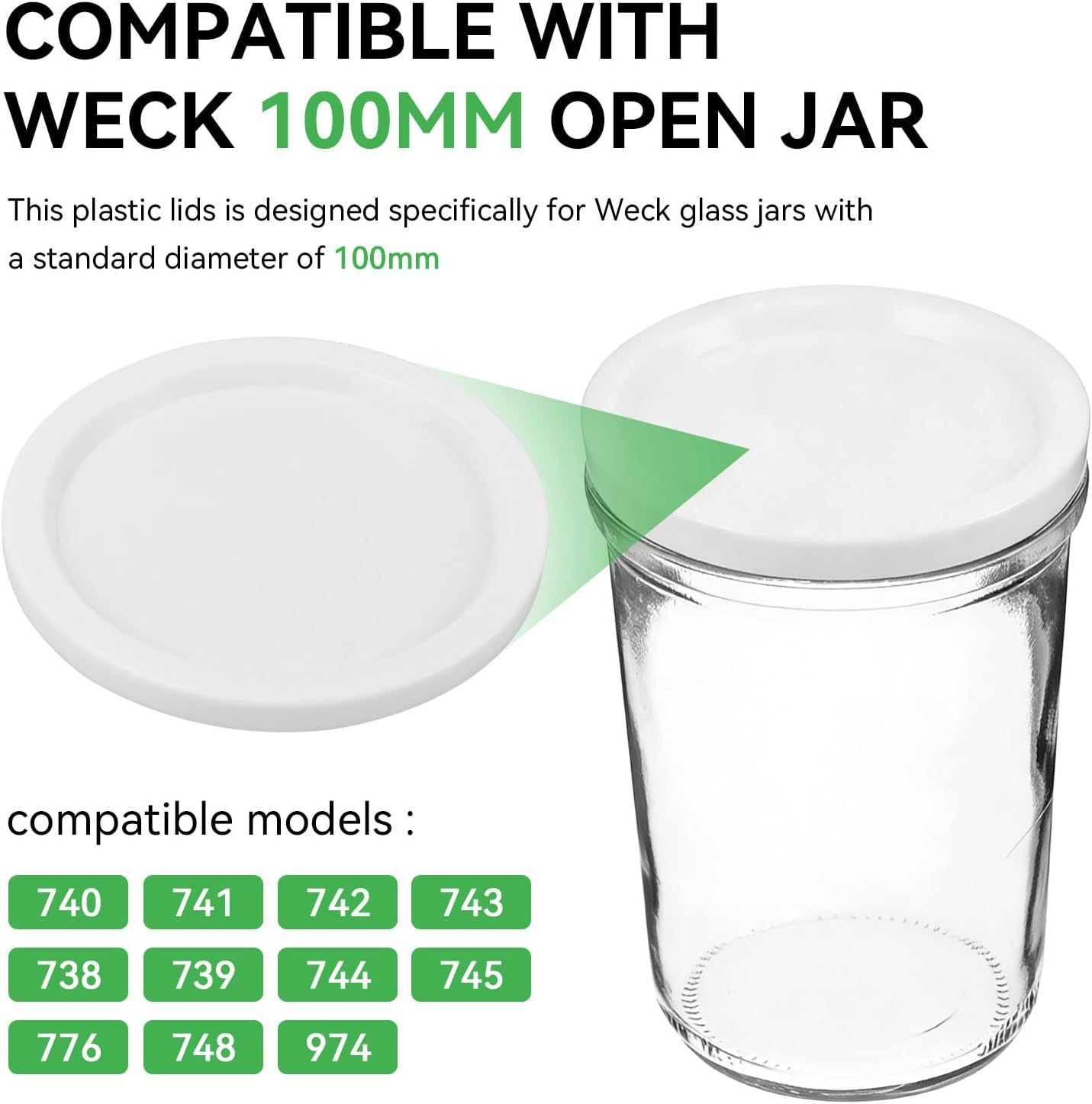 5 Tapas plástico Weck compatibles 740-745 3.93pulg