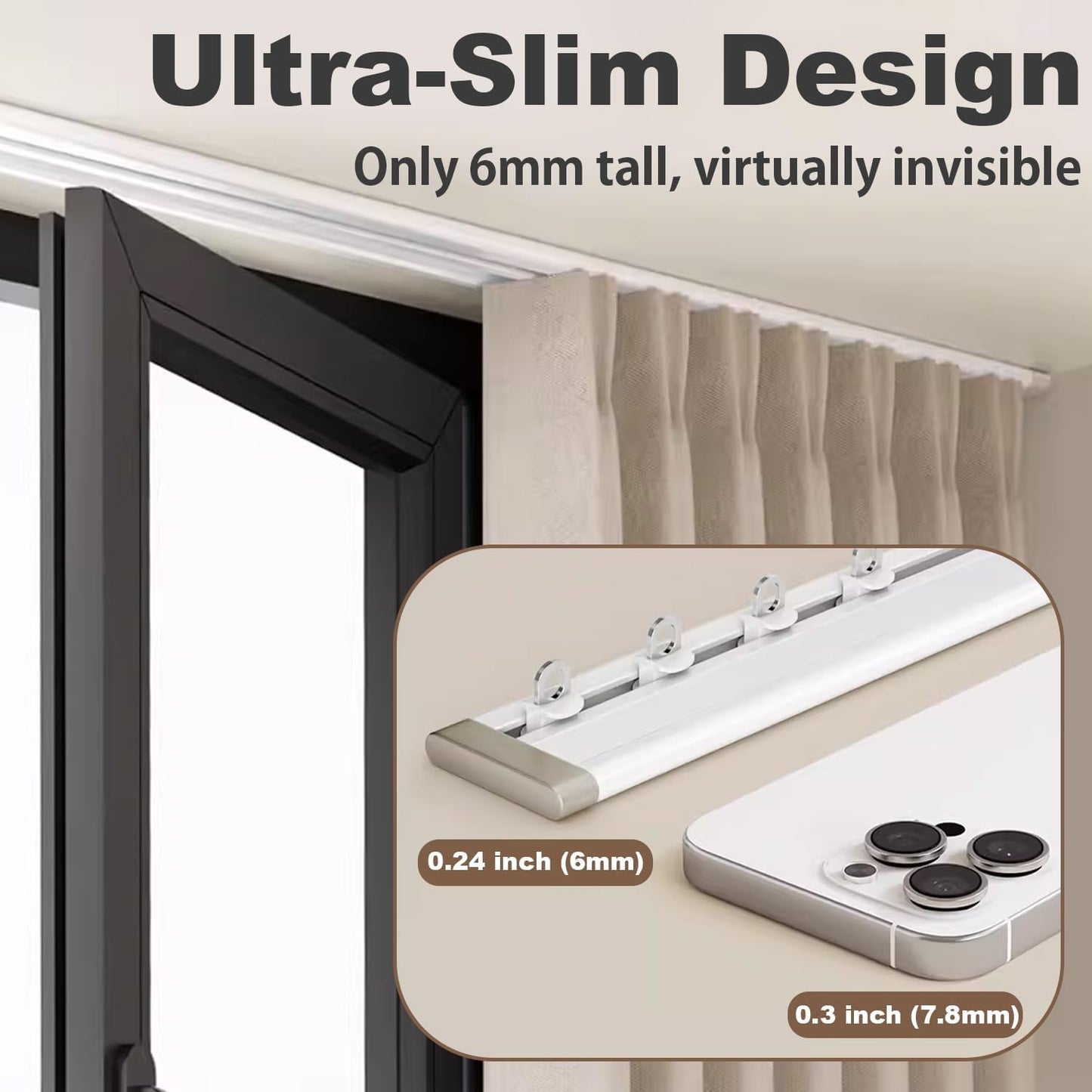 Riel cortina ultrafino autoadhesivo para pared silencioso